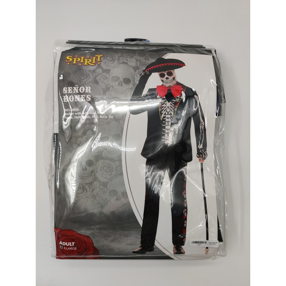 Spirit Halloween Senor Bones Day of the Dead Skeleton Costume Adult XL Black